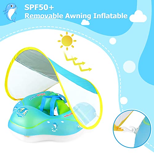 SANOTO Flotador Bebe con Sombrilla,Flotador Bebe 6 Meses Flotadores para Bebe Anillo de Natación Flotador Bebé Piscina,Flotador bebé Inflable Flotador Bebe 3 Meses~72 Meses (Azul)