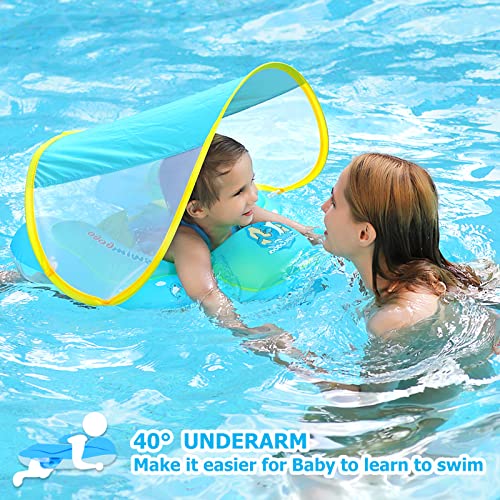 SANOTO Flotador Bebe con Sombrilla,Flotador Bebe 6 Meses Flotadores para Bebe Anillo de Natación Flotador Bebé Piscina,Flotador bebé Inflable Flotador Bebe 3 Meses~72 Meses (Azul)