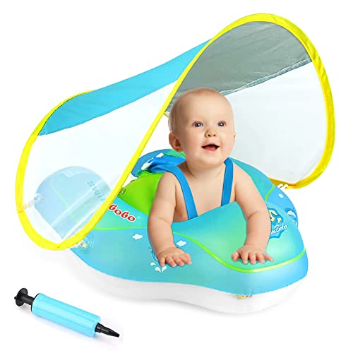 SANOTO Flotador Bebe con Sombrilla,Flotador Bebe 6 Meses Flotadores para Bebe Anillo de Natación Flotador Bebé Piscina,Flotador bebé Inflable Flotador Bebe 3 Meses~72 Meses (Azul)