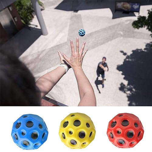 SansRealmL Astro Jump Ball, Juego de 3 Pelotas de Salto Alto Moonball, Pelotas de Salto con Tema Espacial para niños, Conjunto de Pelotas de Goma Moon Ball en Rojo, Amarillo y Azul