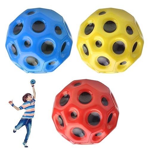 SansRealmL Astro Jump Ball, Juego de 3 Pelotas de Salto Alto Moonball, Pelotas de Salto con Tema Espacial para niños, Conjunto de Pelotas de Goma Moon Ball en Rojo, Amarillo y Azul