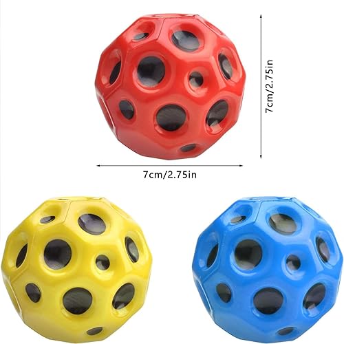 SansRealmL Astro Jump Ball, Juego de 3 Pelotas de Salto Alto Moonball, Pelotas de Salto con Tema Espacial para niños, Conjunto de Pelotas de Goma Moon Ball en Rojo, Amarillo y Azul