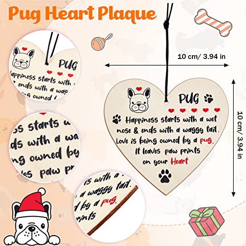 SATINIOR Regalo de Pug Bufanda Placa de Corazón de Madera Colgante de Perro Carlino 5 Llaveros Individuales 1 Doble Anillo Llavero