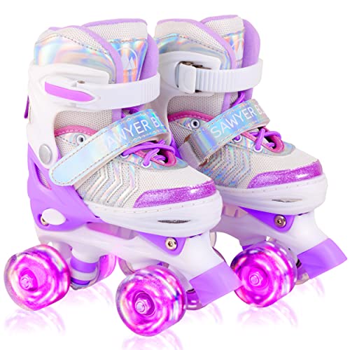 Sawyer Bikes - Patines Ajustables 4 Ruedas LED - Niños 3 a 12 Años (M (31-34), Morado)