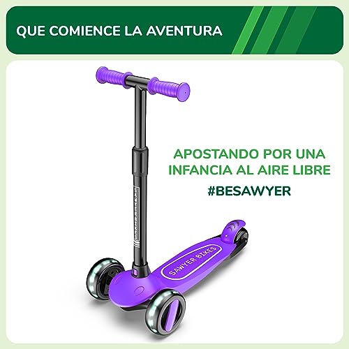 Sawyer Bikes - Patinete Ajustable Ruedas LED - Niños 2 a 8 Años (Violeta)