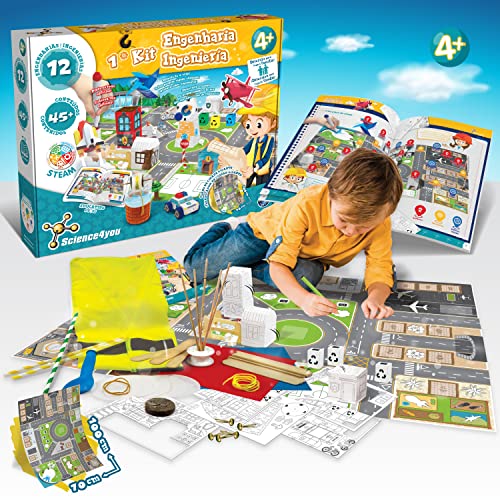 Science4you Mi Primer Kit de Ingeniería - Juguete de Construcciones y Manualidades para Niños - Construye tu Própria Ciudad - Juego Educativo con 12 Experimentos para Niños 4 5 6 Años