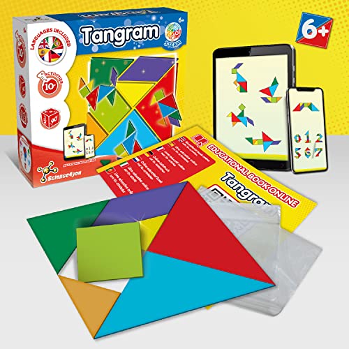 Science4you Tangram Infantil - Rompecabezas en Cartón para Niños - Caja con Puzzle Infantil y Material Montessori para Niños - Mini Puzzle Infantil con 10 Desafíos para Niños - Juguetes para Niños