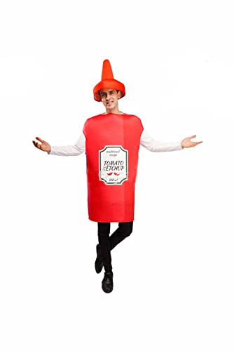 Seaehey Disfraz de tomate con botella de mostaza, disfraz de Halloween, cosplay, burrito, unisex, para desayuno, salsa de tomate, disfraz de perro caliente, carnaval de Halloween