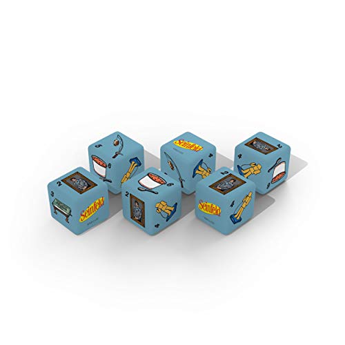 Seinfeld Dice Set | Dados coleccionables D6 con personajes y referencias - Kramer Painting, Kramer's Coffee Table Book, Fusilli Jerry, The Rye, y Bowl of Soup | Dados oficiales de 6 lados