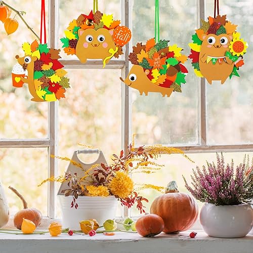 Set de manualidades de erizo para niños, Set de 12 manualidades de otoño para niños, Set de manualidades de coronas de otoño para niños, Set de manualidades de Acción de Gracias,Halloween