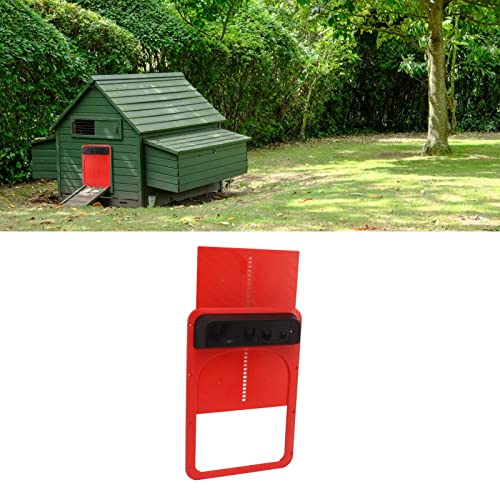 Shanrya Puerta Automática para Pollos con Batería, Puerta Automática de Plástico para Gallinero, Detección de Luz, Arranque Duradero con un Botón para Granja (Rojo)