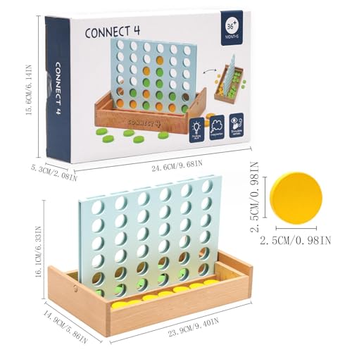 shenrongtong Juego De Madera 4 En, Juego De Estrategia Clásico, 2 Jugadores, Conecta 4 del Mismo Color En, Juego De Mesa Educativo para Niños, Familia