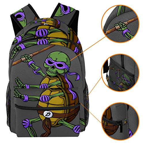 Shiiny Mochila deportiva con diseño de calavera de tortuga ninja para niños y niñas