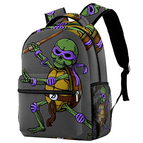 Shiiny Mochila deportiva con diseño de calavera de tortuga ninja para niños y niñas