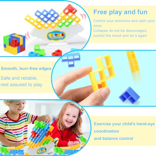 Shinybox Bloques de Tetris, 48 Block Tetris Tower Balance, Juguetes de Montessori, Juegos Apilables para Niños, Balancing Blocks Juegos de Mesa Apilamiento Juguete Divertido para Niños