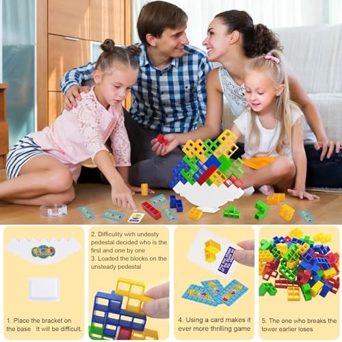 Shinybox Bloques de Tetris, 48 Block Tetris Tower Balance, Juguetes de Montessori, Juegos Apilables para Niños, Balancing Blocks Juegos de Mesa Apilamiento Juguete Divertido para Niños