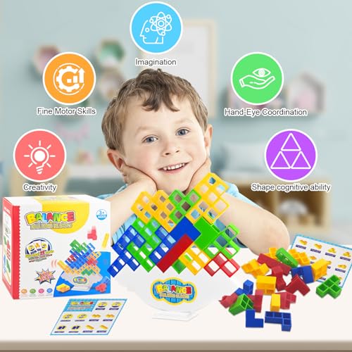 Shinybox Bloques de Tetris, 48 Block Tetris Tower Balance, Juguetes de Montessori, Juegos Apilables para Niños, Balancing Blocks Juegos de Mesa Apilamiento Juguete Divertido para Niños