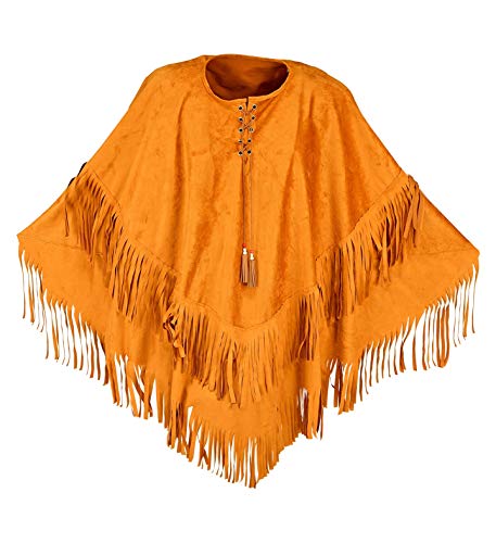 shoperama Poncho marrón unisex con flecos, imitación de ante para hippie india, vaquera, gaucho, Talla única