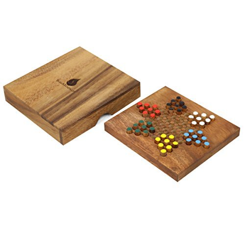 SiamMandalay Tabla de Madera de Chinese Checkers: Hecha a Mano y orgánica, Juego de Madera Tradicional a Juego para Adultos con Caja de Regalo SM (en la Imagen)…