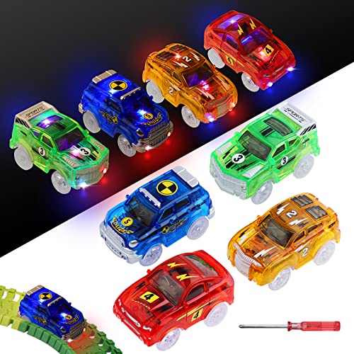 sikkeby Track Cars Magic Niños Regalo: Race Cars 4 Pack Accesorios de Pista de Repuesto Coches para 3 4 5 6 7 8 años Up Old Kids Boys Girls Juguete Track Cars Compatible con la mayoría de las pistas