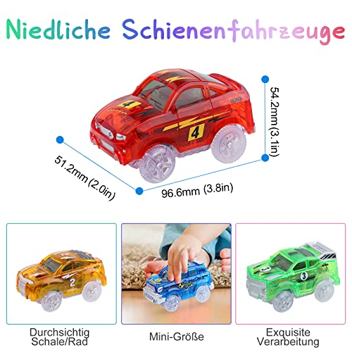 sikkeby Track Cars Magic Niños Regalo: Race Cars 4 Pack Accesorios de Pista de Repuesto Coches para 3 4 5 6 7 8 años Up Old Kids Boys Girls Juguete Track Cars Compatible con la mayoría de las pistas