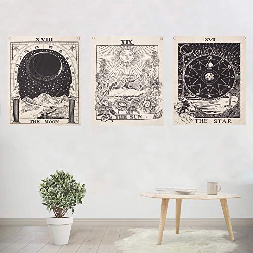 Simpkeely Paquete de 3 tapices de Tarot, tapices de Tarot con diseño de Sol y Luna, diseño de Estrella, para Colgar en la Pared, Misterioso Tapiz para decoración del hogar, 16 x 20 Pulgadas