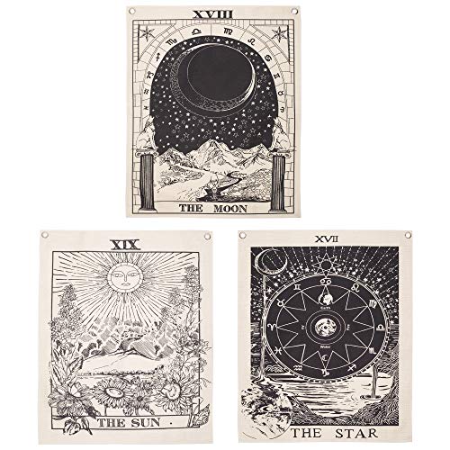 Simpkeely Paquete de 3 tapices de Tarot, tapices de Tarot con diseño de Sol y Luna, diseño de Estrella, para Colgar en la Pared, Misterioso Tapiz para decoración del hogar, 16 x 20 Pulgadas