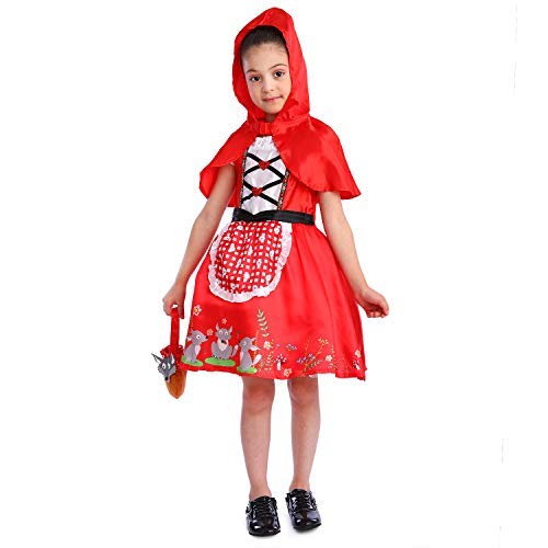 Sincere Party - Disfraz de Caperucita Roja con Vestido con Capa y Cesta para niñas pequeñas 3-4 años