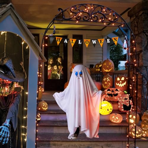 Sipiris Halloween Disfraz de Fantasma Niños Horror Halloween Tocado Para Poncho Disfraz de Fantasma Blanco Para Niños Niñas Cosplay Truco o Trato Fiesta (90cm-110cm)