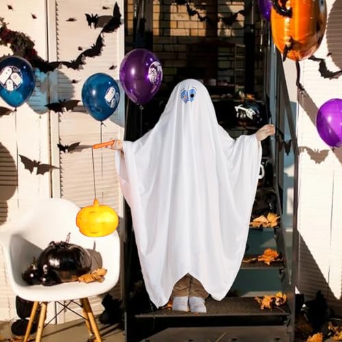 Sipiris Halloween Disfraz de Fantasma Niños Horror Halloween Tocado Para Poncho Disfraz de Fantasma Blanco Para Niños Niñas Cosplay Truco o Trato Fiesta (90cm-110cm)