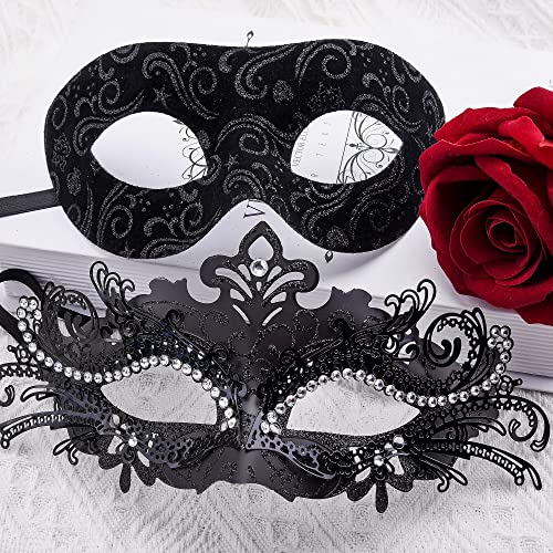 SIQUK 2 Piezas Máscara Veneciana Parejas Máscara Mascarada Media Cara Máscara para Mujer Hombre Halloween Carnaval, Negro