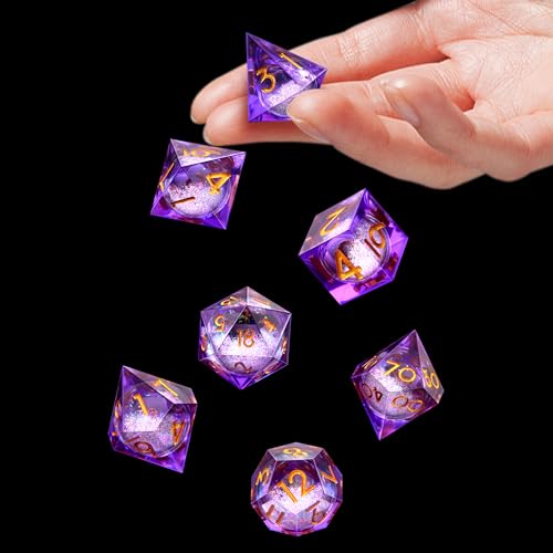 SIQUK 7 Piezas Dados Poliedricos Juego Dados DND Dice Dados Nucleo Liquido D4 D6 D8 D10 D12 D20 D% Dados para DND RPG MTG Dungeons and Dragons, Violeta