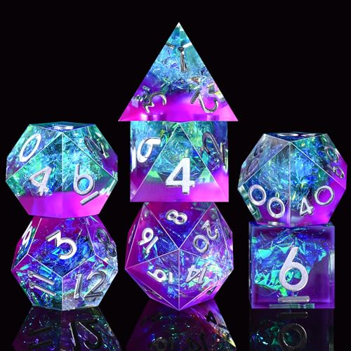 SIQUK 7 Piezas Dados Poliedricos Juego de Dados Poliédricos 7-Die DND Dice D4 D6 D8 D10 D12 D20 D% Dados para DND RPG MTG Dungeons and Dragons, Violeta & Azul