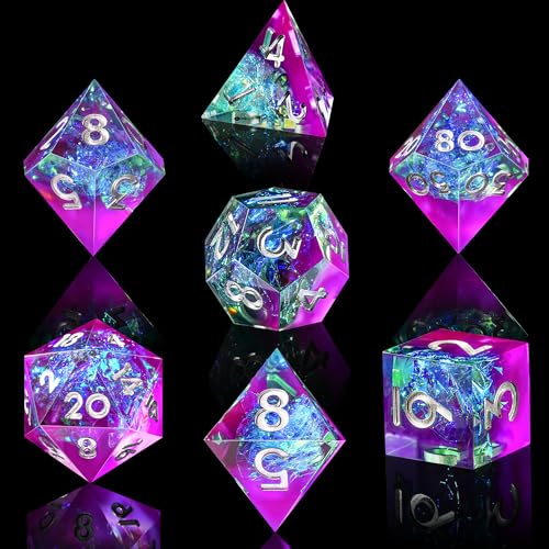 SIQUK 7 Piezas Dados Poliedricos Juego de Dados Poliédricos 7-Die DND Dice D4 D6 D8 D10 D12 D20 D% Dados para DND RPG MTG Dungeons and Dragons, Violeta & Azul