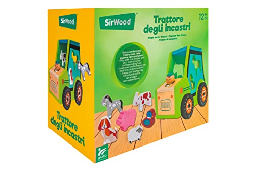 SirWood Tractor de Madera con cortadores de Enclavamiento - Moldes en Forma de Animales de Granja - Tractor de Rueda Libre Primera Infancia Globo Juguetes - 41595