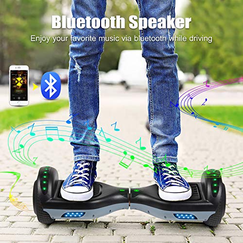 SISIGAD Hoverboard 6,5 pulgadas Overboard, Hover Scooter Board Todoterreno, Bluetooth y LED autoequilibrado, Scooter eléctrico Auto-equilibrio para niños y adultos HY-A12 gris/negro