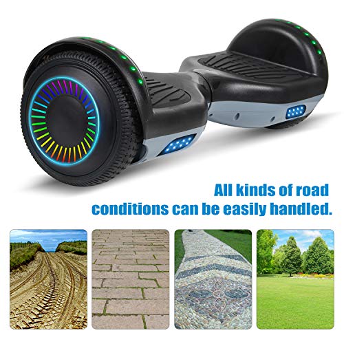 SISIGAD Hoverboard 6,5 pulgadas Overboard, Hover Scooter Board Todoterreno, Bluetooth y LED autoequilibrado, Scooter eléctrico Auto-equilibrio para niños y adultos HY-A12 gris/negro