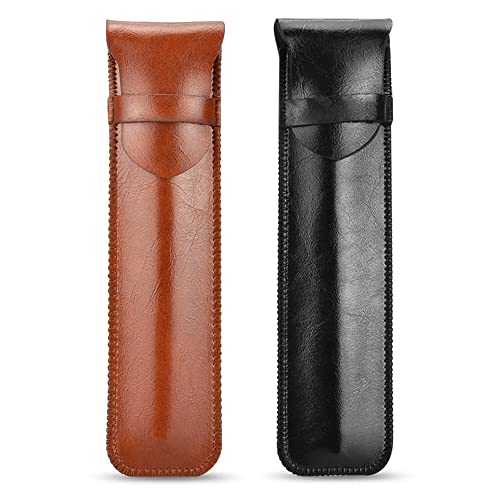 skytowards 2 PCS Estuche Protector de Cuero PU para Bolígrafos Retro Funda, Lápiz Óptico (Marrón y Negro)