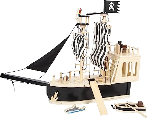 small foot Pirata para muñecas Flexibles de Madera, Gran Barco de Juguete con Accesorios y Funciones, 12411 Toys