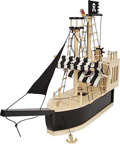 small foot Pirata para muñecas Flexibles de Madera, Gran Barco de Juguete con Accesorios y Funciones, 12411 Toys