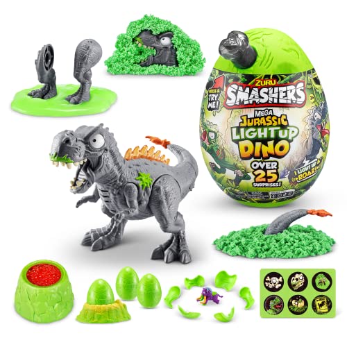 Smashers Mega Jurassic Light Up Dino Egg de ZURU, T-Rex, Huevo Coleccionable con más de 25 sorpresas, volcán, Juguete fósil, Juguetes de Dinosaurio, Juguete T-Rex para niños y niños, (T-Rex)