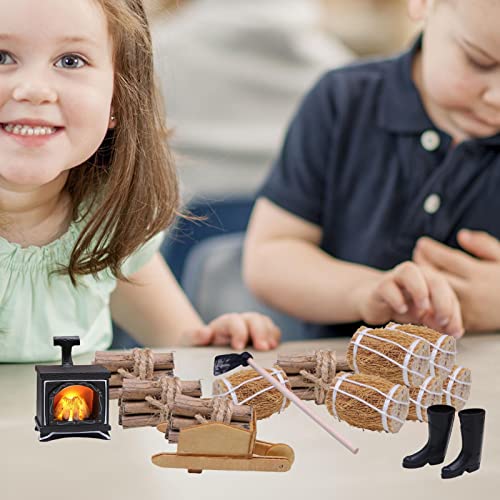 smashing Lámpara de chimenea – Juego de decoración de Navidad en miniatura con chimenea vintage en miniatura – DIY casa de muñecas en miniatura con mini hoe leña chimenea modelo decoración de Navidad