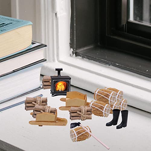 smashing Lámpara de chimenea – Juego de decoración de Navidad en miniatura con chimenea vintage en miniatura – DIY casa de muñecas en miniatura con mini hoe leña chimenea modelo decoración de Navidad