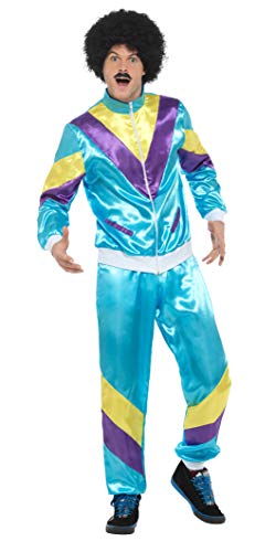 Smiffys-39298M Disfraz de chándal años 80, con Chaqueta y pantalón, Color Azul, M-Tamaño 38"-40" (Smiffy'S 39298M)