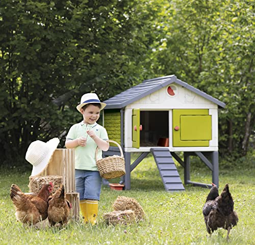 Smoby- Gallinero Infantil Elevado de vistosos Colores, Apto para 4 gallinas, y Equipado como los Profesionales. Medidas: 121 x 159 x 128 cm. (7600890101)