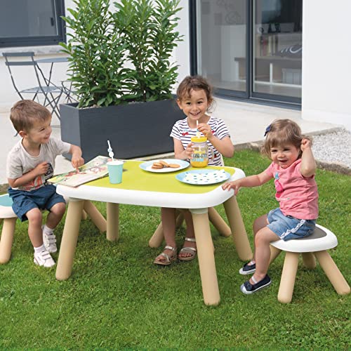 Smoby- Mesa Infantil Kid de Plástico, Tablero Verde y Patas Beige, para Interior y Exterior