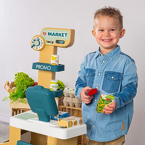 Smoby- Supermercado Infantil City Market- con Zona de Compra, Carrito, Caja registradora, Lector de código de Barras y 34 Accesorios, Juguete Niños Niñas 3 años (7600350238)