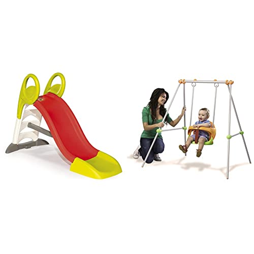 Smoby - Tobogán KS, Color Rojo (310262) + - Baby Swing Columpio bebé, 120 x 124 x 120 cm (Lysol 310046)