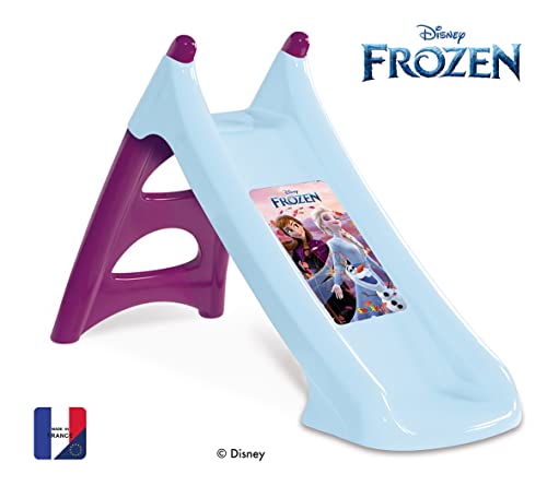 Smoby - Tobogán XS de Frozen, 90cm Superficie de Deslizamiento, Peldaños Antideslizantes, Tratamiento Anti-UV, con Conexión de Agua para Manguera de Jardín, A Partir de 2 años (820622)