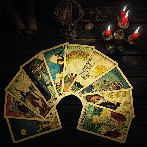 Smoostart - Baraja de 78 Cartas de Tarot con guía (Idioma español no garantizado), Cartas de PVC Impermeable Antiarrugas, diseño de Lujo con lámina Dorada y Exquisita Caja, diseño de Flores Doradas